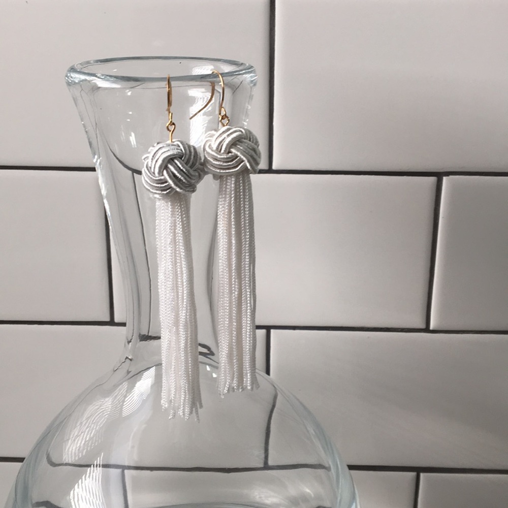 White Knotted Tassel Earrings